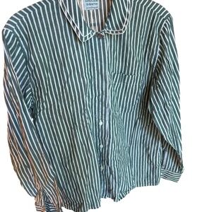 United Colors of Benetton Green Striped Vintage Button Down Shirt Size 44